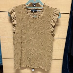 Karl Lagerfeld Tan/Gold Sleeveless Ruched Top